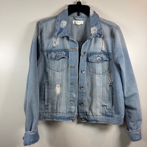 Ci Sono Denim Collection Jackets & Blazers - Ci Sono Distressed Denim Trucker Jacket Womens XL Y2K Grunge Streetwear Oversize